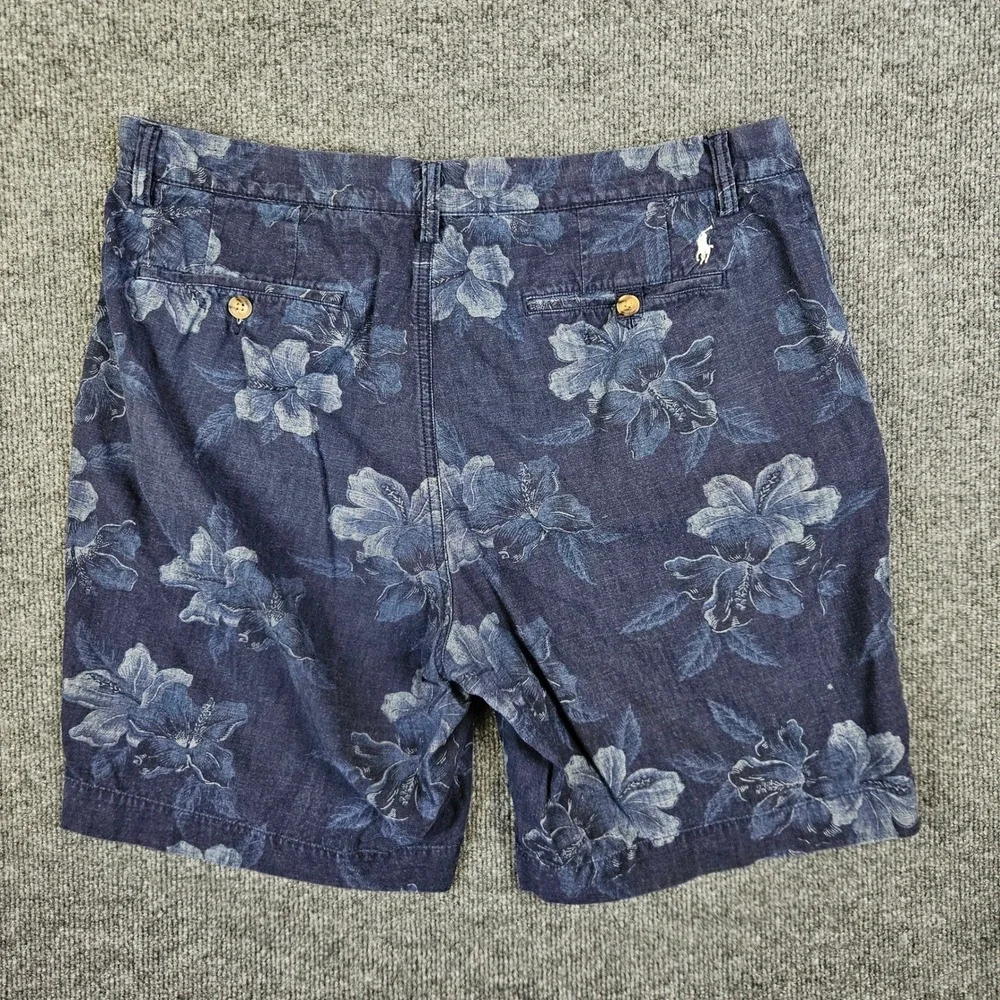 Polo Ralph Lauren Floral Shorts Mens 35 Classic Fit Hibiscus Blue Coastal Preppy